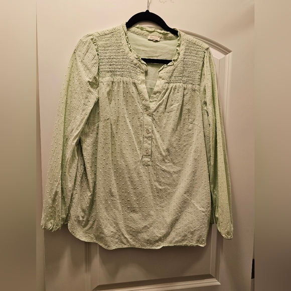 Talbots Light Green Smocked Blouse Large | Spring Cottagecore Boho Top - Picture 2 of 6